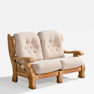 American Designer Sofa with Oak and Fabric USA 1950s