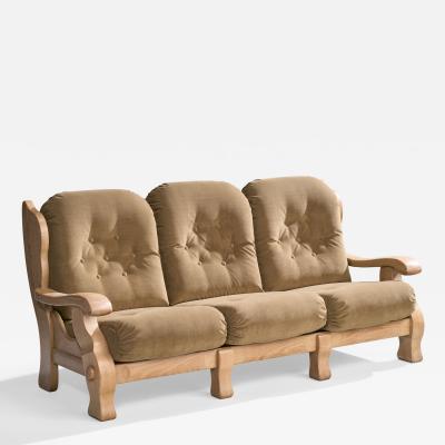 American Designer Sofa with Oak and Velvet USA 1950s