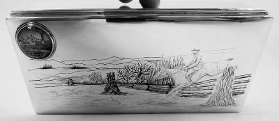 American Edwardian Sterling Silver Fox Hunt Box with Essex Crystal