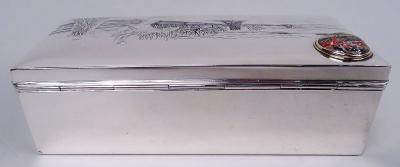 American Edwardian Sterling Silver Fox Hunt Box with Essex Crystal