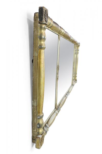 American Empire Column Form 3 Section Giltwood Overmantel Wall Mirror