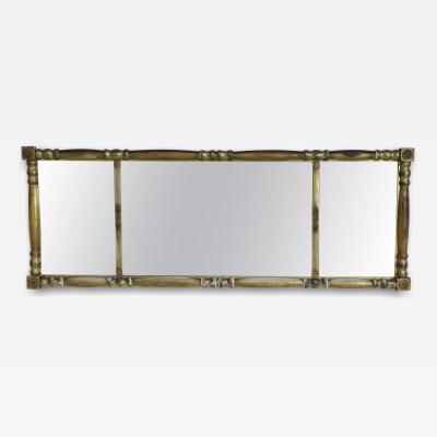 American Empire Column Form 3 Section Giltwood Overmantel Wall Mirror