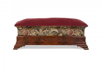 American Empire Long Ottoman with Upholstered Burgundy Velvet and Tapestry Top