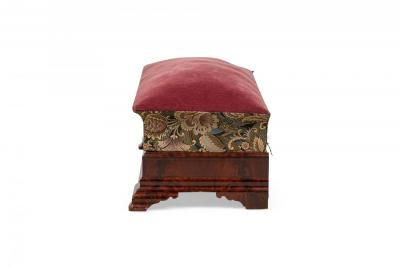 American Empire Long Ottoman with Upholstered Burgundy Velvet and Tapestry Top