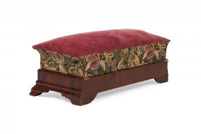 American Empire Long Ottoman with Upholstered Burgundy Velvet and Tapestry Top