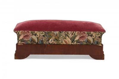 American Empire Long Ottoman with Upholstered Burgundy Velvet and Tapestry Top
