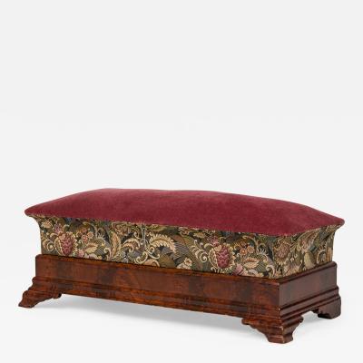 American Empire Long Ottoman with Upholstered Burgundy Velvet and Tapestry Top