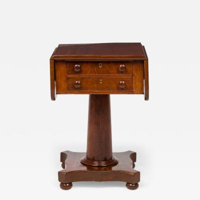 American Empire Mahogany Drop Leaf Two Drawer Bedside End Table