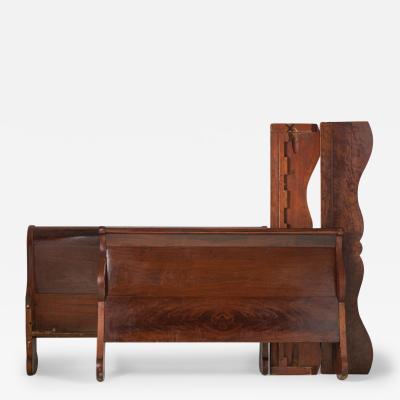 American Empire Mahogany Scroll Form Sleigh Bed