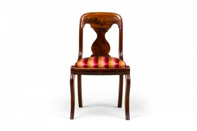 American Empire Style Gold Red Stripe Upholstered Wooden Dining Side Chairs