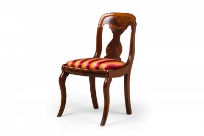 American Empire Style Gold Red Stripe Upholstered Wooden Dining Side Chairs