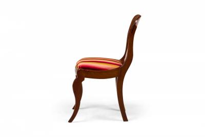 American Empire Style Gold Red Stripe Upholstered Wooden Dining Side Chairs