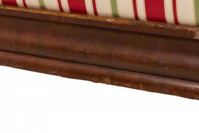 American Empire Style Mahogany and Beige Red and Green Striped Upholstery Sofa