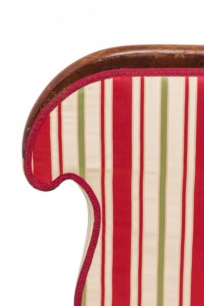 American Empire Style Mahogany and Beige Red and Green Striped Upholstery Sofa