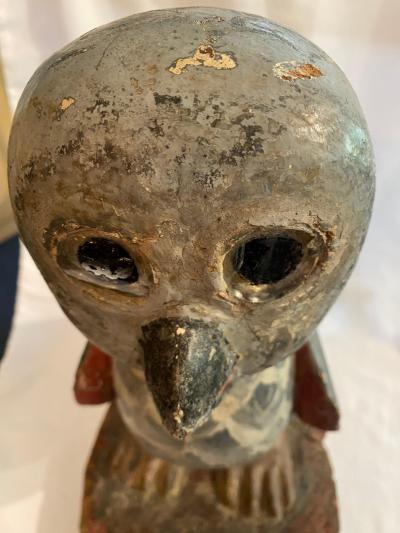 American Folk Art Hand Crafted Wooden Owl Statuette 15 tall