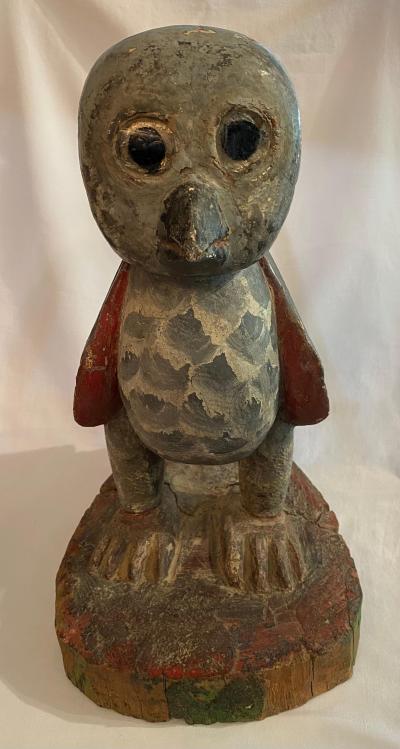 American Folk Art Hand Crafted Wooden Owl Statuette 15 tall