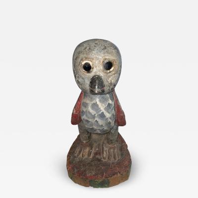 American Folk Art Hand Crafted Wooden Owl Statuette 15 tall