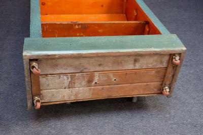 American Folk Art Painted Pine Teal Bookcase on Casters with Removable Shelves