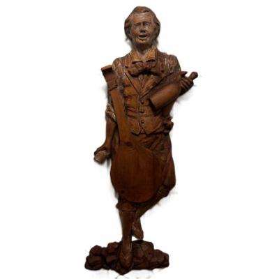 American Folk Art stripped pine wall plaque of a 19th Century musician