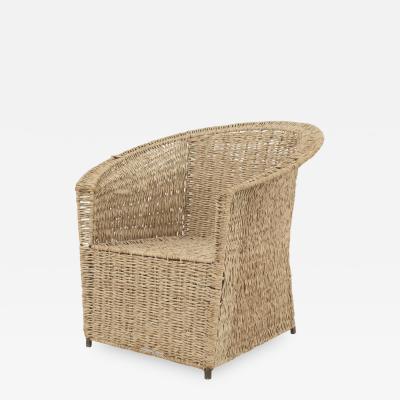 American Mid 20th Cent Natural Rattan Woven Tub Shaped Arm Chair