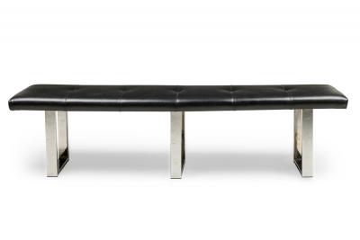 American Mid Century Black Tufted Faux Leather Bench