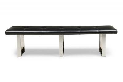 American Mid Century Black Tufted Faux Leather Bench
