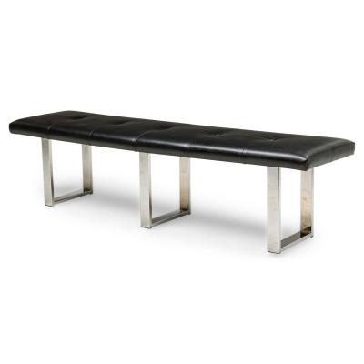 American Mid Century Black Tufted Faux Leather Bench