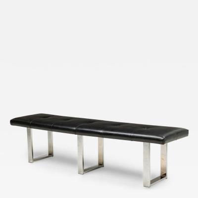 American Mid Century Black Tufted Faux Leather Bench