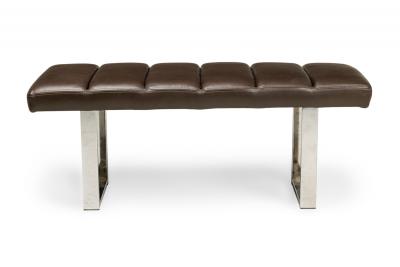 American Mid Century Brown Channel Tufted Leather Bench