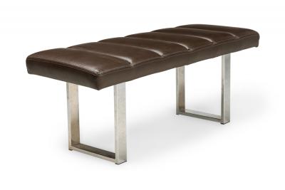 American Mid Century Brown Channel Tufted Leather Bench