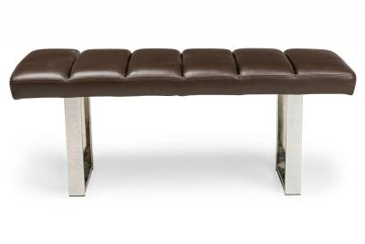 American Mid Century Brown Channel Tufted Leather Bench