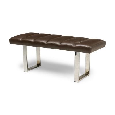 American Mid Century Brown Channel Tufted Leather Bench