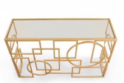 American Mid Century Gilt Metal and Glass Geometric Console Table