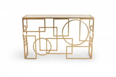 American Mid Century Gilt Metal and Glass Geometric Console Table