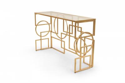 American Mid Century Gilt Metal and Glass Geometric Console Table