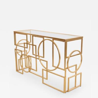 American Mid Century Gilt Metal and Glass Geometric Console Table