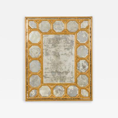 American Mid Century Gilt Wall Mirror with Geometric Frame