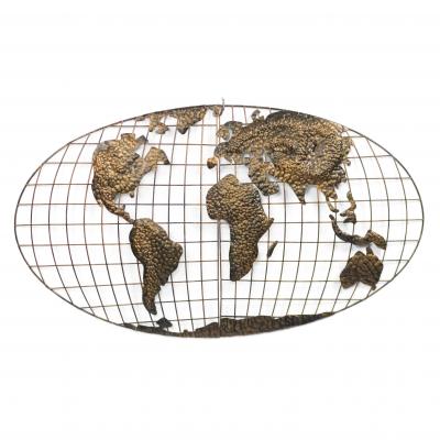 American Mid Century Gold World Map Plaque