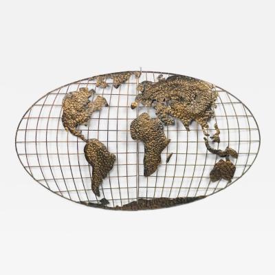 American Mid Century Gold World Map Plaque
