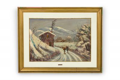 American Mid Century Impressionist style winter landscape painting
