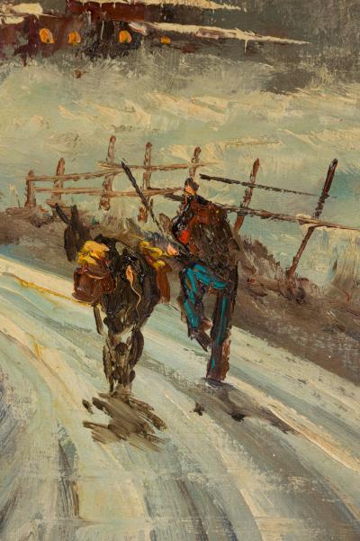 American Mid Century Impressionist style winter landscape painting