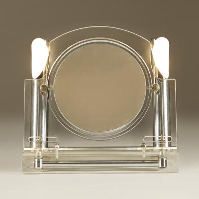 American Mid Century Lucite and chrome dressing table mirror with lights