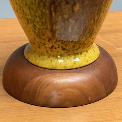 American Mid Century Modern Large Table Lamps Glazed Ceramic Yellow Fabric