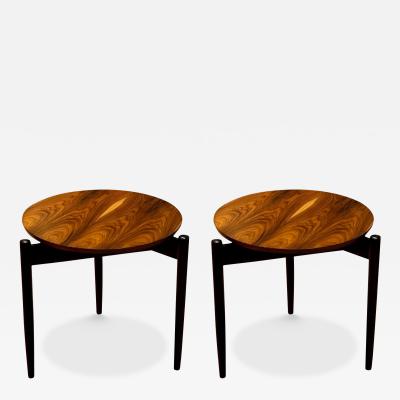 American Mid Century Modern Tripod Side Tables Rosewood Veneer Painted Wood