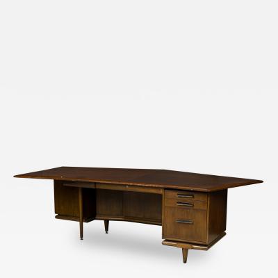 American Mid Century Monteverdi Young Walnut Angular Executive Desk