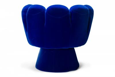 American Mid Century Pop Art Style Blue Velour Upholstered Hand Chair