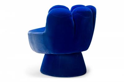 American Mid Century Pop Art Style Blue Velour Upholstered Hand Chair