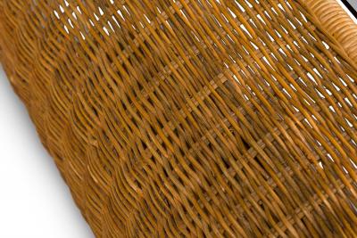 American Mid Century Smoked Glass and Wicker Waterfall Edged Cocktail Table