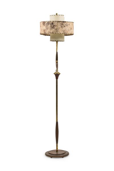 American Mid Century Teak and Brass Boomerang Floor Lamp