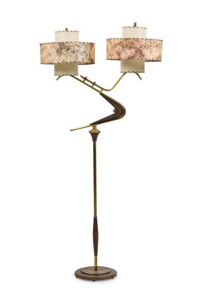 American Mid Century Teak and Brass Boomerang Floor Lamp